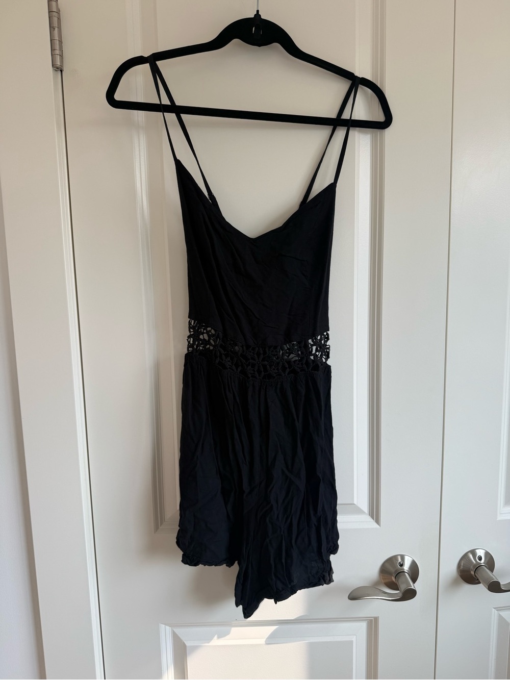 Hollister Black Spaghetti Strap Romper with Crochet Waist